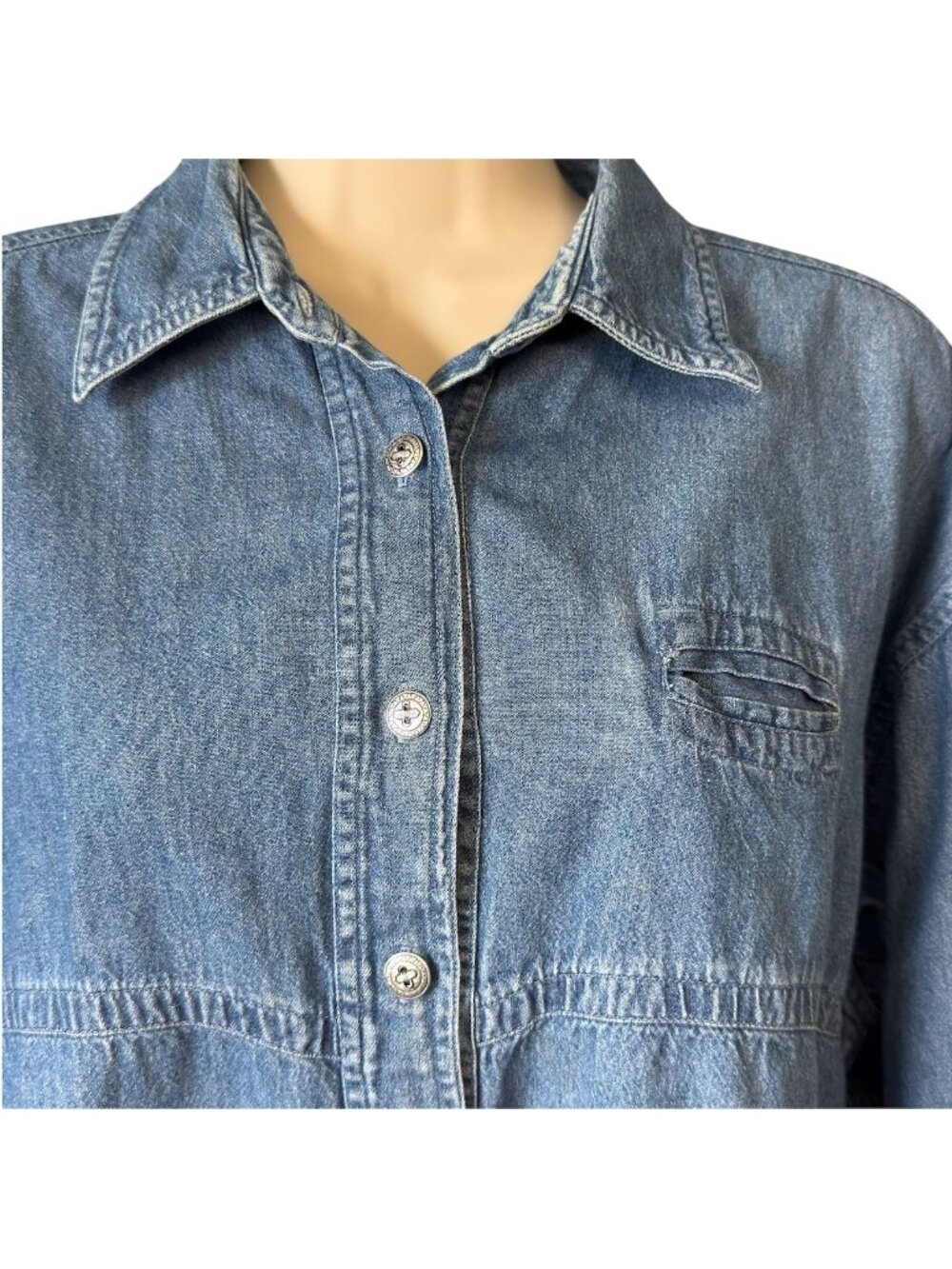 Vintage Cherokee Womens M Denim Button-Up Shirt Long Sleeve Tunic  Blue - Picture 5 of 16